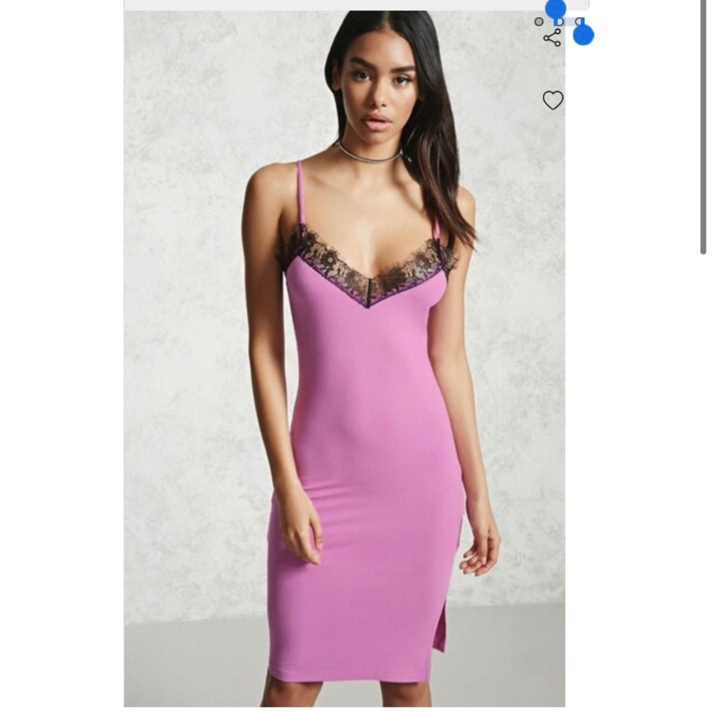 NWT Spagetti Strap Purple Black Lace Cami Slip Dress Stretch Bottom Slit Medium
